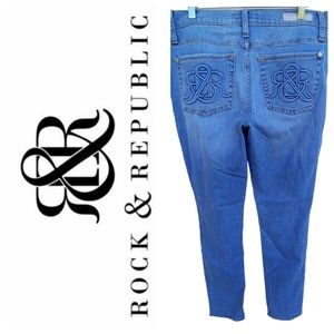 Rock & Republic Berlin Blue Jeans Sz 12 Skinny Light Wash High Waist Mom